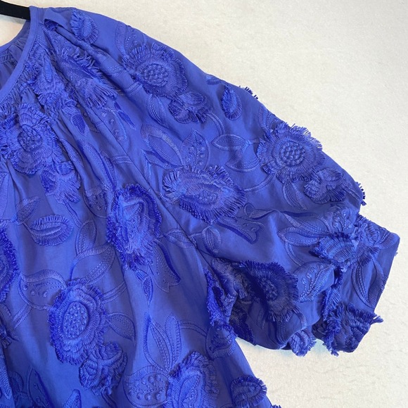 Chicos Top Women's Sz 14 Floral Embroidered Puff Sleeve Button Front Blouse - Picture 2 of 6